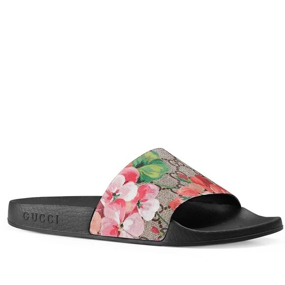 Gucci Pursuit Floral Bloom GG Logo Supreme Rubber Pool Slides Mules Sandals - Picture 1 of 16